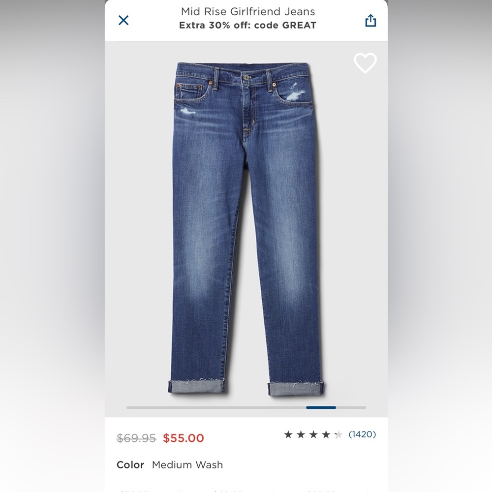GAP mid rise girlfriend jeans